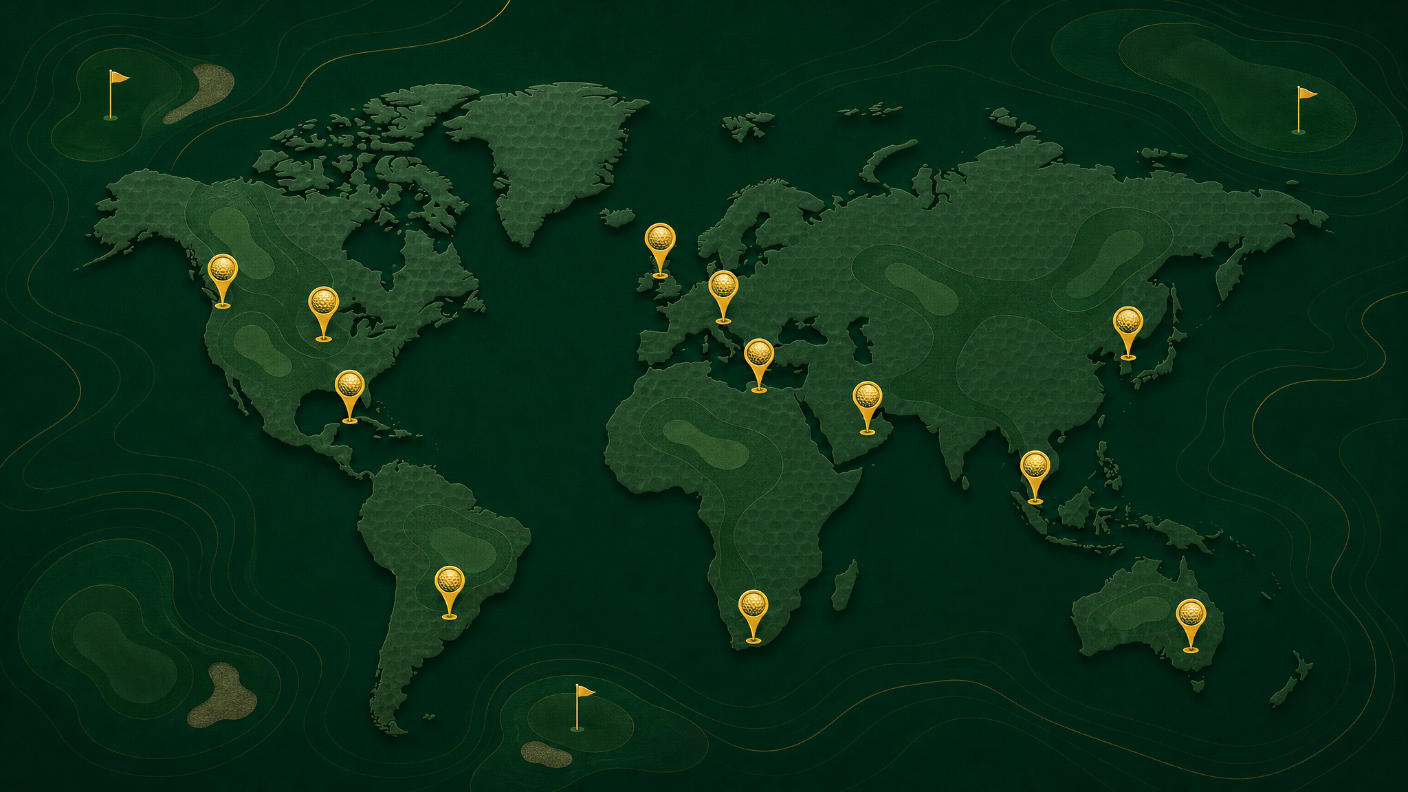 Interactive world map showing golf courses played across multiple countries